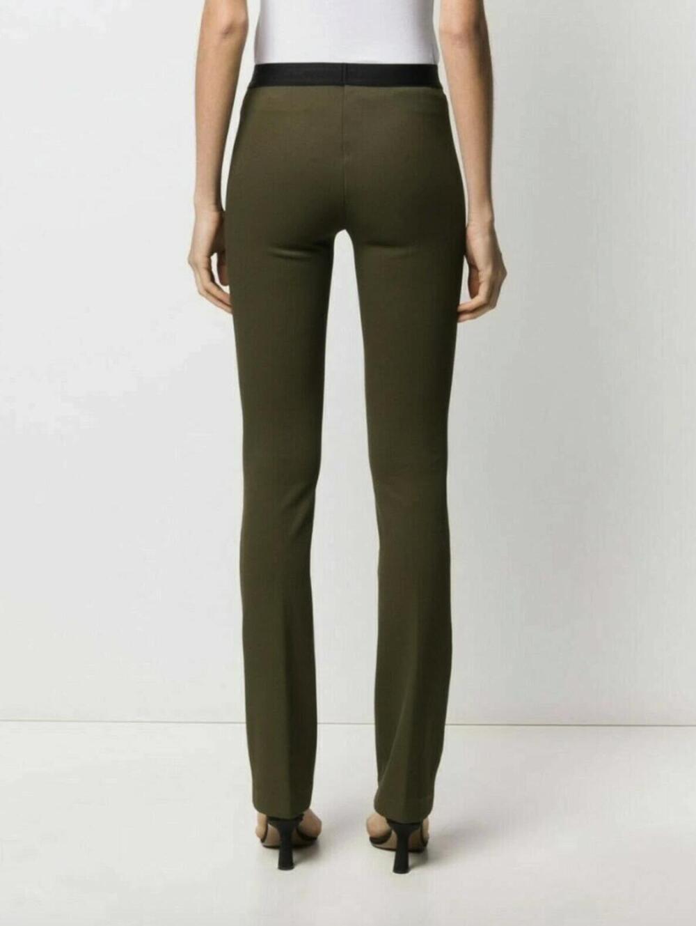 Helmut Lang Olive Double Needle Rib Flared Trousers Leggings - Size - Small - Picture 2 of 8